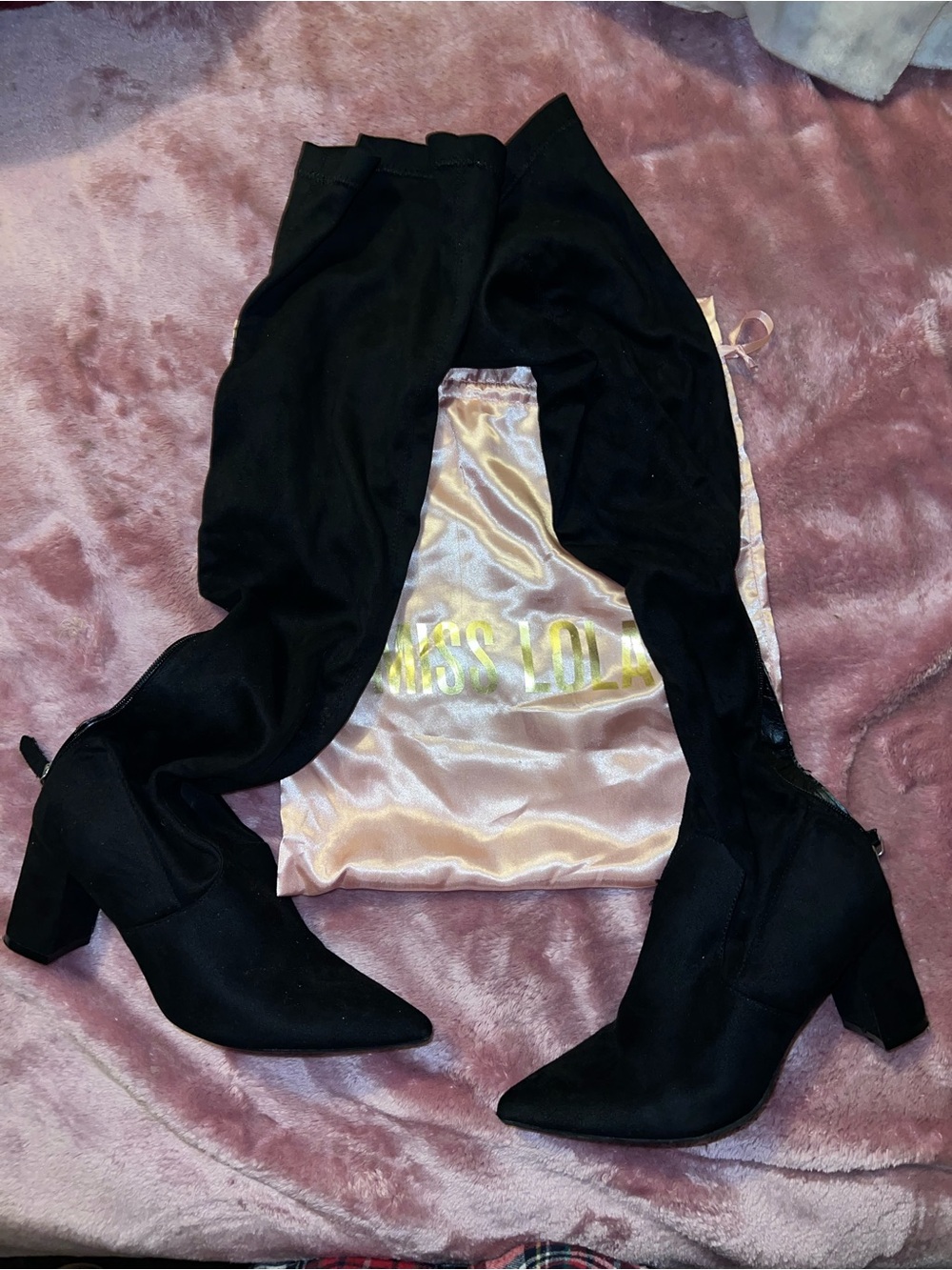 Miss Lola Black Over-the-Knee Block Heel Boots